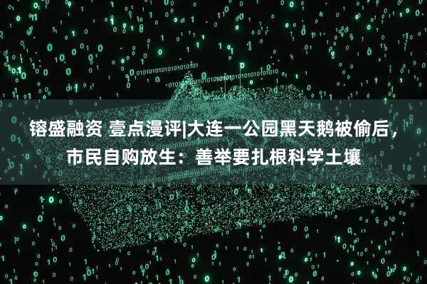 镕盛融资 壹点漫评|大连一公园黑天鹅被偷后，市民自购放生：善举要扎根科学土壤